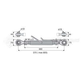Barre de poussée mécanique - L : 570mm - Diam coté outil: 19