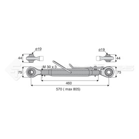 Barre de poussée mécanique - L : 570mm - Diam coté outil: 19 - Ref: SY2PR1R1460