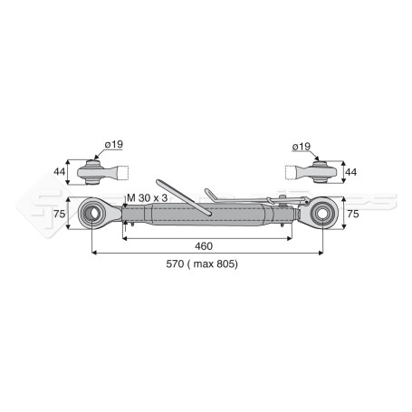 Barre de poussée mécanique - L : 570mm - Diam coté outil: 19