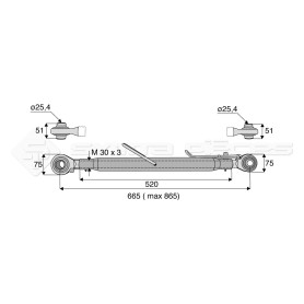 Barre de poussée mécanique - L : 665mm - Diam coté outil: 25.4 - Ref: SY2PR2R2520