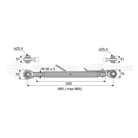 Barre de poussée mécanique - L : 665mm - Diam coté outil: 25.4