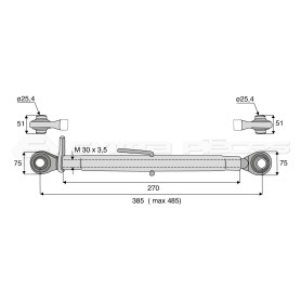 Barre de poussée mécanique - L : 385mm - Diam coté outil: 25.4