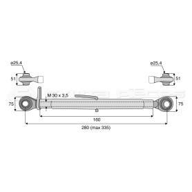 Barre de poussée mécanique - L : 280mm - Diam coté outil: 25.4