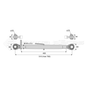 Barre de poussée mécanique - L : 510mm - Diam coté outil: 19- Marque: AGCO