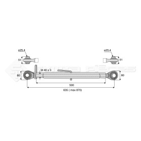 Barre de poussée mécanique - L : 635mm - Diam coté outil: 25.4