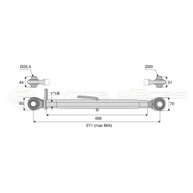 Barre de poussée mécanique - L : 571mm - Diam coté outil: 25.4