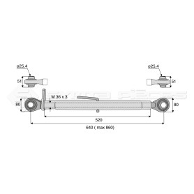 Barre de poussée mécanique - L : 640mm - Diam coté outil: 25.4