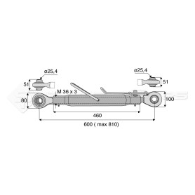 Barre de poussée mécanique - L : 600mm - Diam coté outil: 25.4