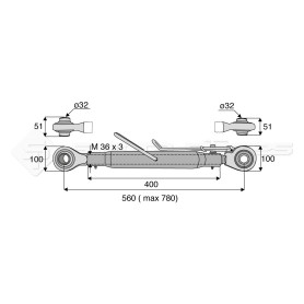 Barre de poussée mécanique - L : 560mm - Diam coté outil: 32- Marque: CNH