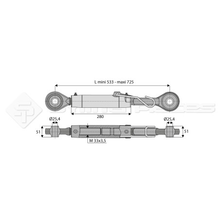 Barre de poussée mécanique - L : 533mm - Diam coté outil: 25.4