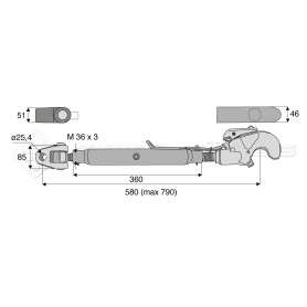 Barre de poussée mécanique - L : 580mm - Diam coté outil: Crochet cat 3- Marque: JOHN DEERE