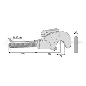 Crochet supérieur filet droit CBM - L : 280mm - Alesage: 50 - Ref: SYGR0981F