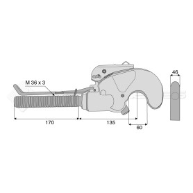 Crochet supérieur filet droit - L : 305mm - Alesage: 60 - Ref: SYGR0971F