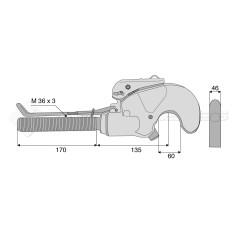 Crochet supérieur filet droit - L : 305mm - Alesage: 60