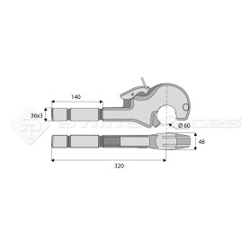 Crochet supérieur filet droit - L : 320mm - Alesage: 60 - Marque: CNH - Ref: SYGR0971JD