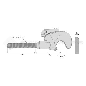 Crochet supérieur filet gauche CBM - L : 285mm - Alesage: 60 - Marque: AGCO - Ref: SYGR0986SX