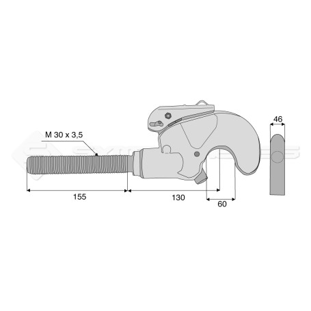 Crochet supérieur filet gauche CBM - L : 285mm - Alesage: 60 - Marque: AGCO