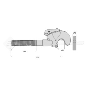 Crochet supérieur filet gauche CBM - L : 332mm - Alesage: 60 - Ref: SYGR0962