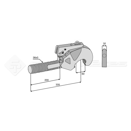 Crochet supérieur filet droit CBM - L : 335mm - Alesage: 60 - Marque: WALTERSCHEID