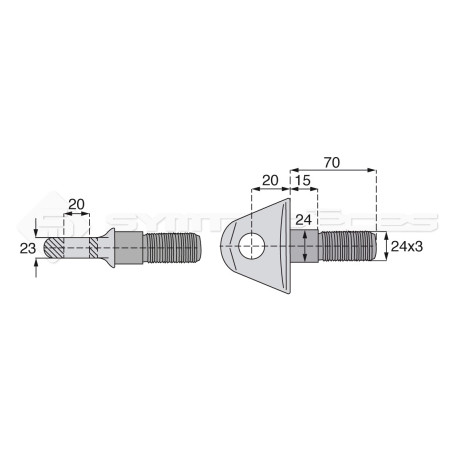 Pivot fileté mâle - L : 70mm