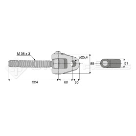 Articulation - Alesage : 25.4 - Longueur : 224  - Réf : DA22256 - Ref: SYATF25G