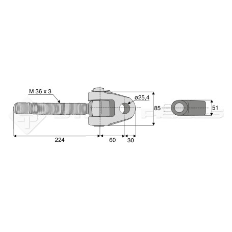 Articulation - Alesage : 25.4 - Longueur : 224  - Réf: SYATF25G