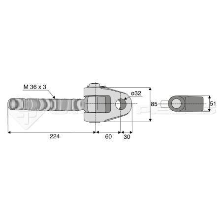 Articulation - Alesage : 32 - Longueur : 224  - Réf: SYATF32D