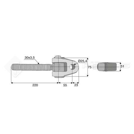 Articulation - Alesage : 25.4 - Longueur : 220  - Réf: SYATF004