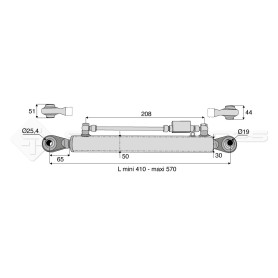 Barre de poussée hydraulique - Diam. Coté tracteur : 25.4 - Diam. Coté outil : 19 - Réf : DA22338 - Ref: SYH3P251