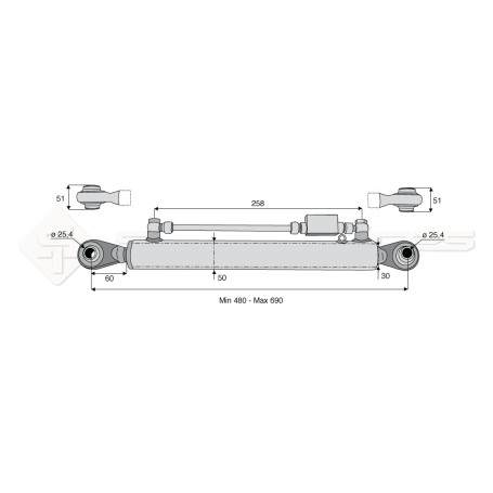 Barre de poussée hydraulique - Diam. Coté tracteur : 25.4 - Diam. Coté outil : 25.4 - Réf: SYH3P260