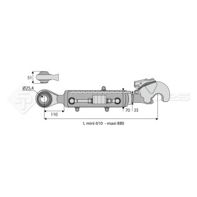 Barre de poussée hydraulique - Diam. Coté tracteur : 25.4 - Diam. Coté outil : Crochet cat 2 - Réf: SYH3PR2C2610/880