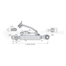 Barre de poussée hydraulique - Diam. Coté tracteur : 32 - Diam. Coté outil : 32 - Réf: SYH3PA32R3650