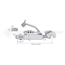 Barre de poussée hydraulique - Diam. Coté tracteur : 32 - Diam. Coté outil : Crochet cat 3 - Réf: SYH3PA32C3650