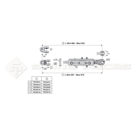 Barre de poussée hydraulique - Diam. Coté outil : 32 - Réf: SYH3P90R3597/870