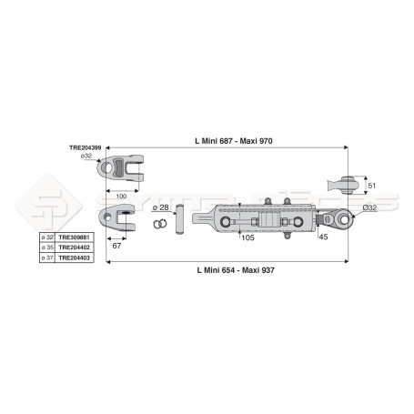 Barre de poussée hydraulique - Diam. Coté outil : 32 - Réf: SYH3P105R3587/830