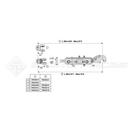 Barre de poussée hydraulique - Diam. Coté outil : Crochet cat 3 - Réf: SYH3P90C3577/810