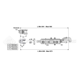 Barre de poussée hydraulique - Diam. Coté outil : Crochet cat 3 - Réf: SYH3P105C3587/805