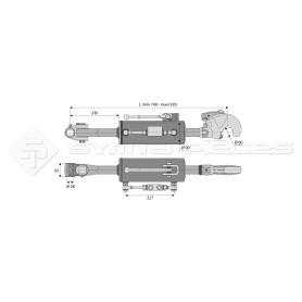 Barre de poussée hydraulique - Diam. Coté tracteur : 28 - Diam. Coté outil : Crochet cat 3 - Réf: SYH3PA28C3740NH