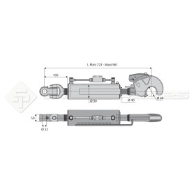 Barre de poussée hydraulique - Diam. Coté tracteur : 32 - Diam. Coté outil : Crochet cat 3 - Réf: SYH3PA32C3723NH