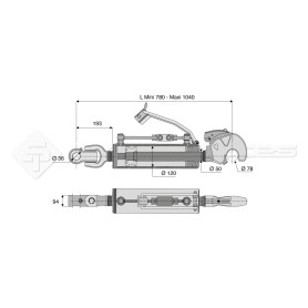 Barre de poussée hydraulique - Diam. Coté tracteur : 36 - Diam. Coté outil : Crochet cat 4 - Réf : DA22382 - Ref: SYH3PA36C4780C