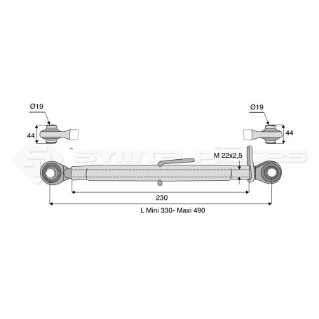 Barre de poussée mécanique - Diam. Coté tracteur : 19 - Diam. Coté outil : 19 - Réf: SY3P0010