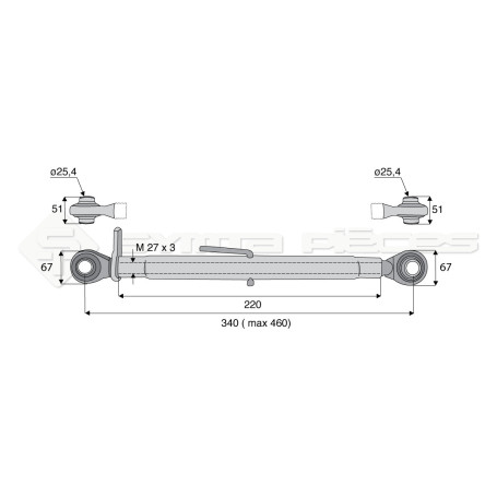 Barre de poussée mécanique - Diam. Coté tracteur : 25.4 - Diam. Coté outil : 25.4 - Réf: SY3P0115