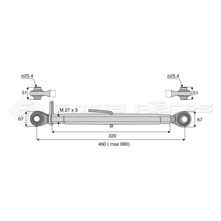 Barre de poussée mécanique - Diam. Coté tracteur : 25.4 - Diam. Coté outil : 25.4 - Réf: SY3P0120