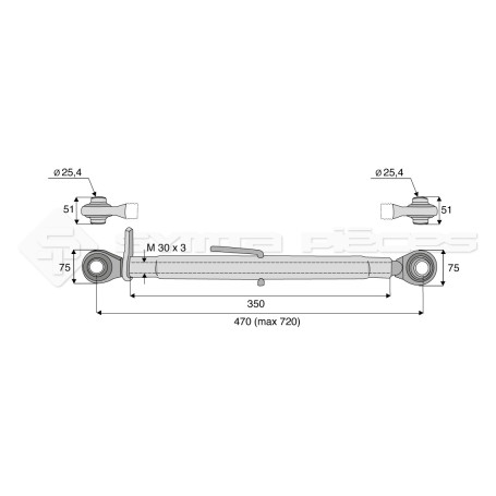 Barre de poussée mécanique - Diam. Coté tracteur : 25.4 - Diam. Coté outil : 25.4 - Réf: SY3P0135