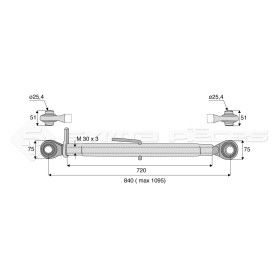 Barre de poussée mécanique - Diam. Coté tracteur : 25.4 - Diam. Coté outil : 25.4 - Réf: SY3P0190