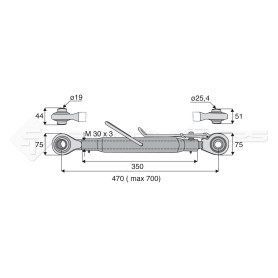 Barre de poussée mécanique - Diam. Coté tracteur : 19 - Diam. Coté outil : 25.4 - Réf: SY2PR1R2350