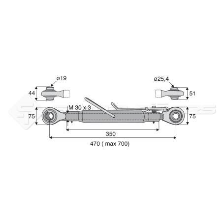 Barre de poussée mécanique - Diam. Coté tracteur : 19 - Diam. Coté outil : 25.4 - Réf: SY2PR1R2350
