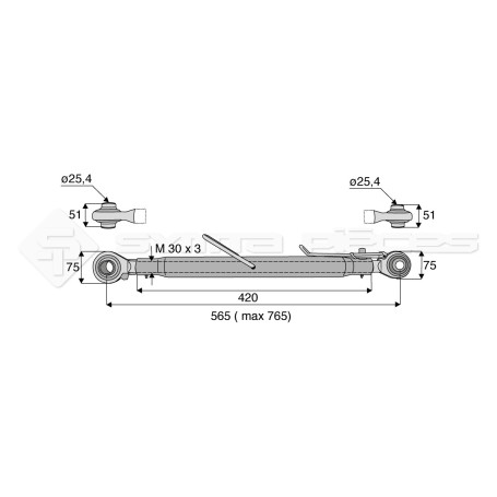 Barre de poussée mécanique - Diam. Coté tracteur : 25.4 - Diam. Coté outil : 25.4 - Réf: SY2PR2R2420