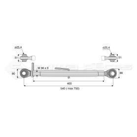 Barre de poussée mécanique - Diam. Coté tracteur : 25.4 - Diam. Coté outil : 25.4 - Réf: SY3PRS2RS2400