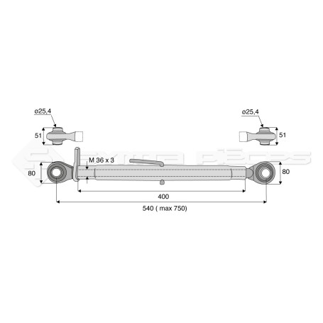 Barre de poussée mécanique - Diam. Coté tracteur : 25.4 - Diam. Coté outil : 25.4 - Réf: SY3PRS2RS2400